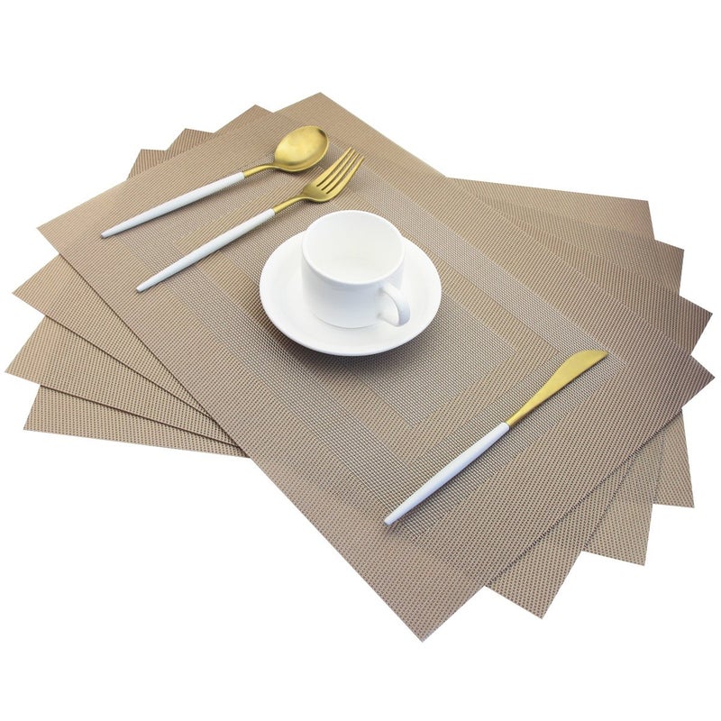 PIGCHCY Placemats,Heat Resistant Non Slip Durable Plastic Place Mats,Washable Easy to Clean Woven Vinyl Kitchen Placemats for Dining Table Set of 4 (Champagne) - Image 1